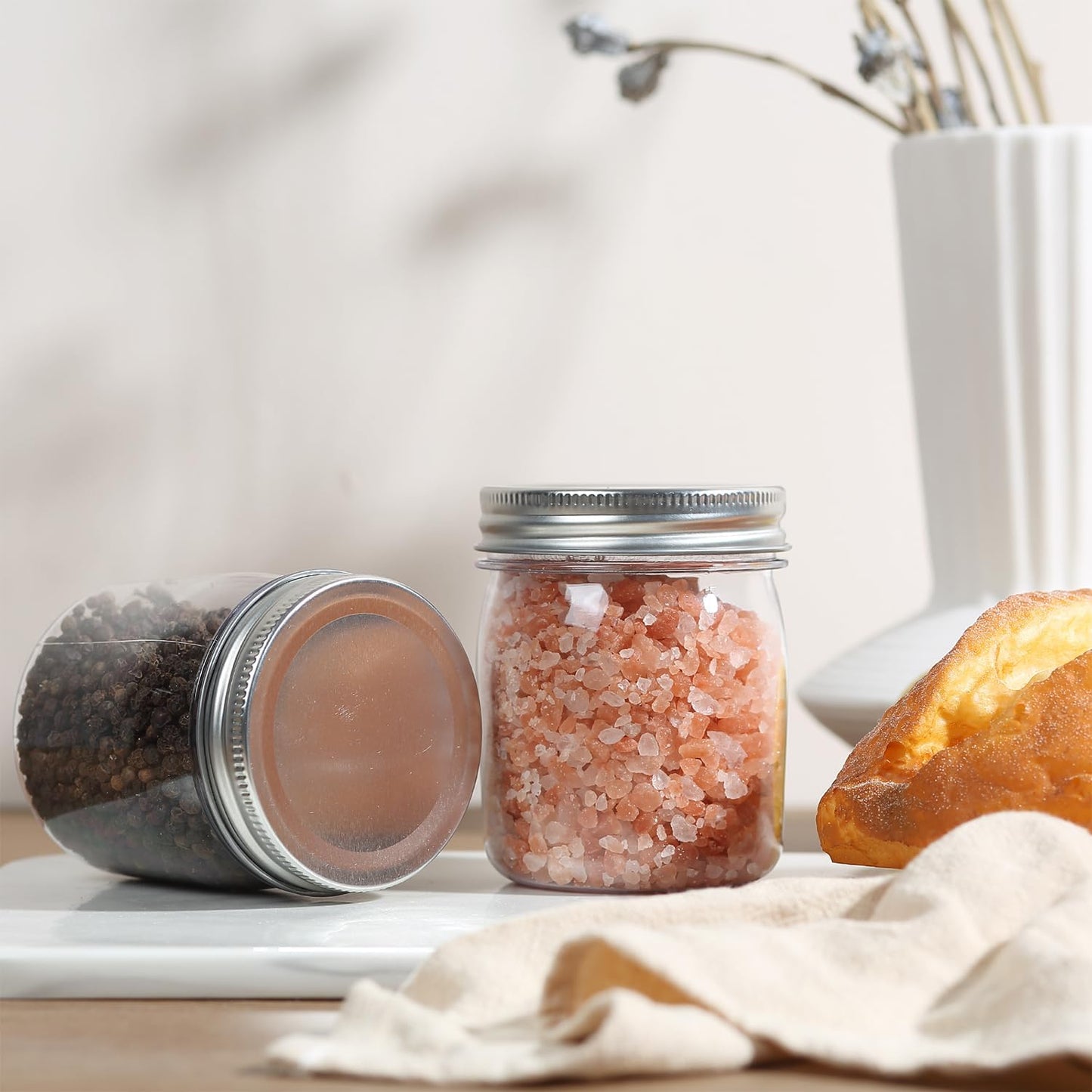 novelinks 8 oz Clear Plastic Jars with Screw-On Lids - BPA-Free Refillable Storage Containers for Slime, Spices, Crafts, Kitchen & Home Organization (24 Pack,Silver)