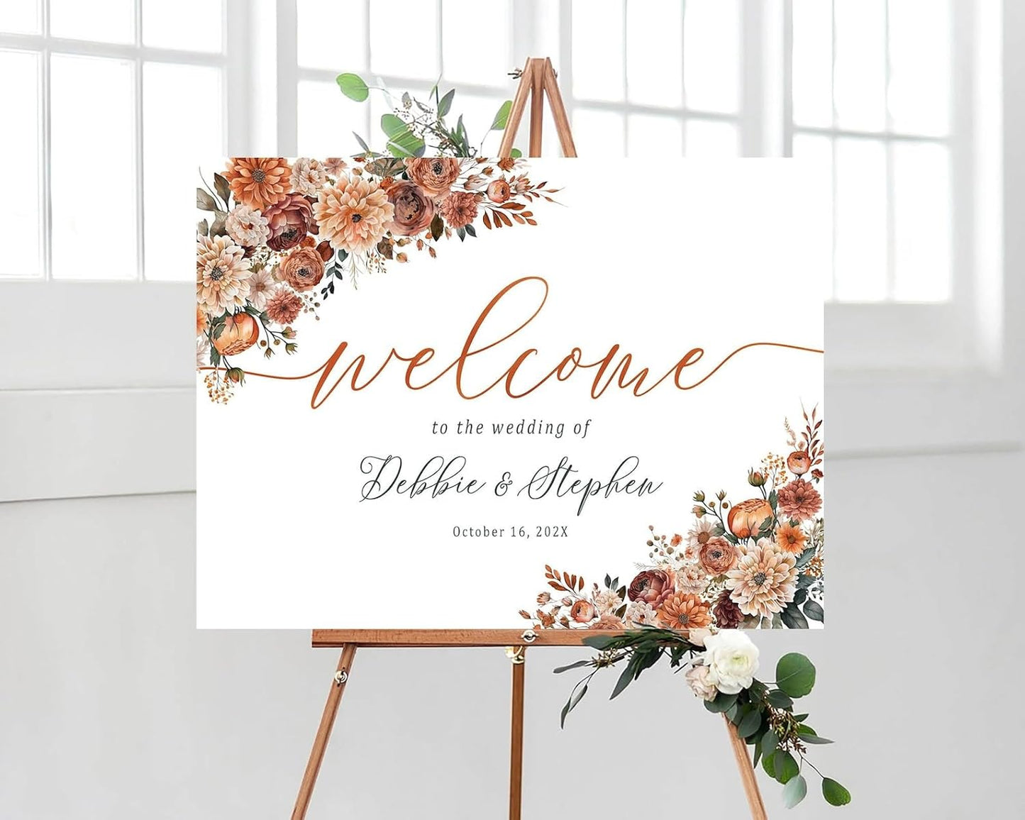 Personalized Wedding Welcome Sign, Autumn Terracotta Boho Wedding Sign Signage 12" X 18" (Small), 27" (Medium), 36" (Large), Plastic, Modern, Pole Mount, Weather