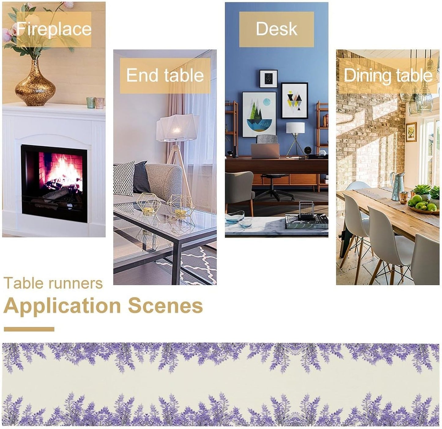 Purple Lavender Table Runner Vintage Watercolor Modern Kitchen Restaurant Decoration Suitable for Indoor and Outdoor Wedding Party Banquet Table Runner 13x36 Inch