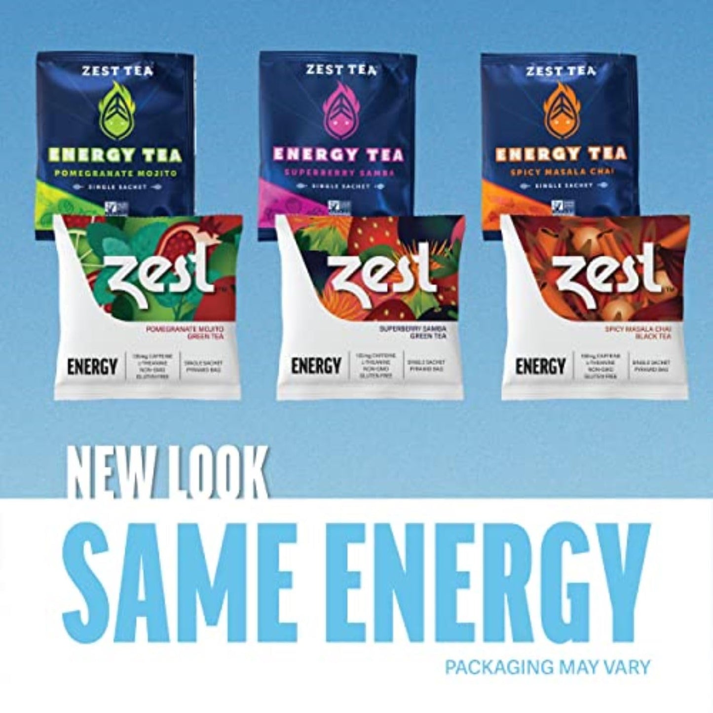 Zest 135-150mg High Caffeine Energy Leaf Blends - Variety Mini Sampler Pack - Black Tea & Green Tea - 6 Tea Bags - Natural Strong Flavored Healthy Coffee Alternative Highly Caffeinated Keto Substitute