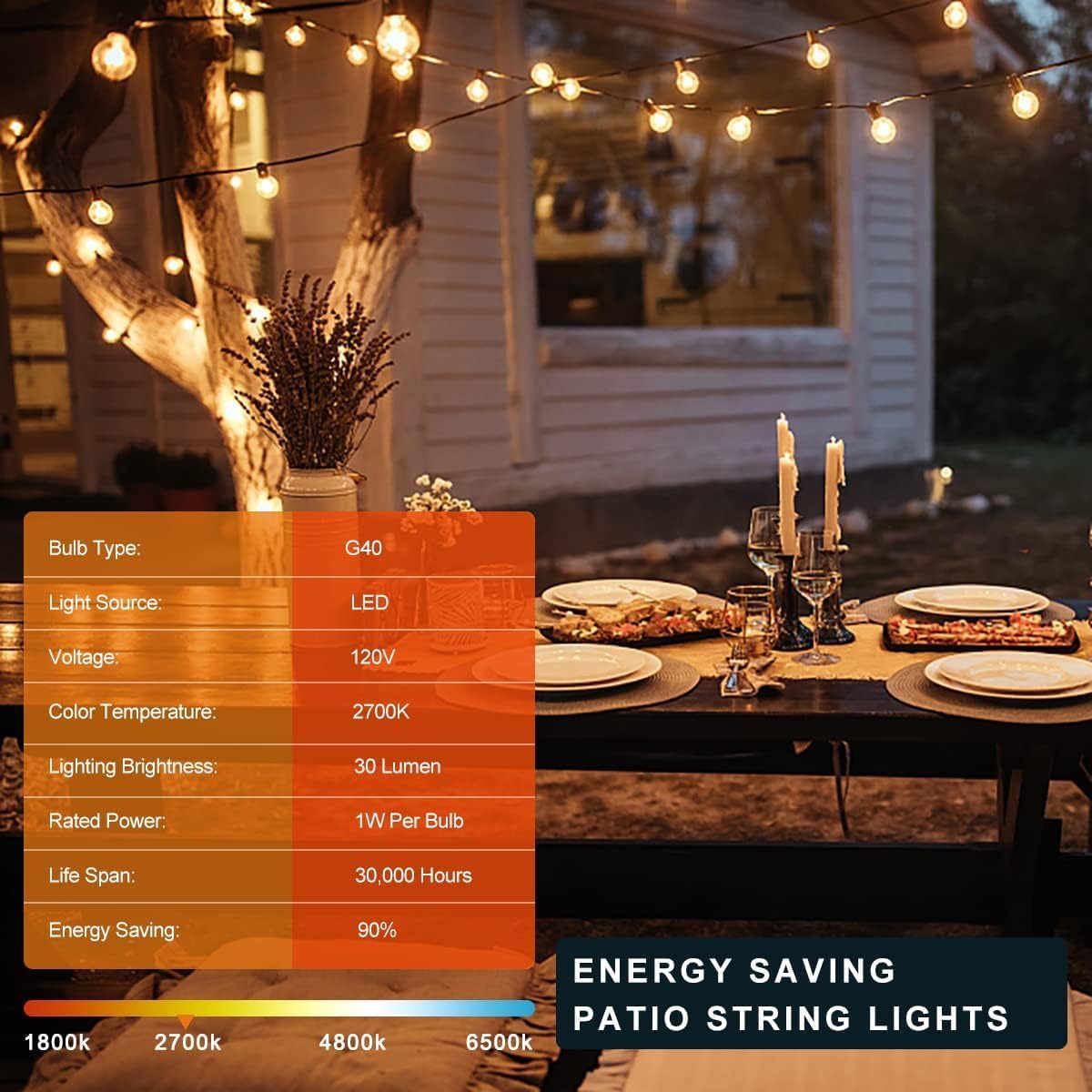 Kawaya Outdoor String Lights 100 FT LED Patio Light with 50+2 Shatterproof Edison Globe Bulbs - IP65 Waterproof Dimmable Hanging Lights - 2700K Warm White Lighting for Outside Porch Deck Bistro Cafe