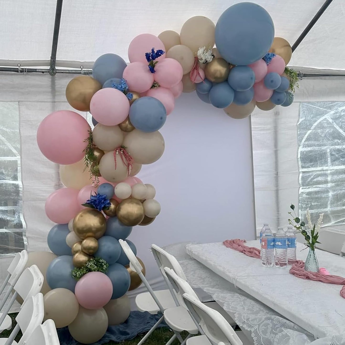 Gender Reveal Balloons, 60 Pcs 12 Inch Dusty Blue Pink Balloons, Chrome Gold Sand White Balloon for Boho Gender Reveal Engagement Bachelorette Birthday Baby Shower Bridal Bear Theme Party Decorations