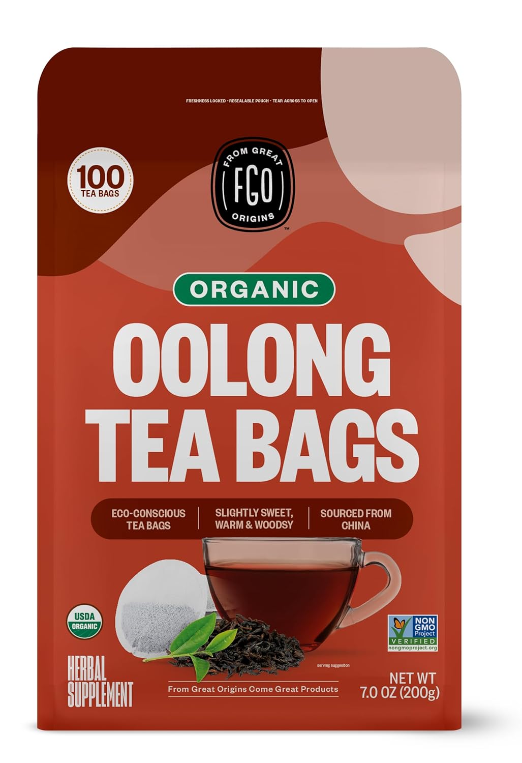 FGO Organic Oolong Tea, Eco-Conscious Tea Bags, 100 Count, Packaging May Vary (Pack of 1)