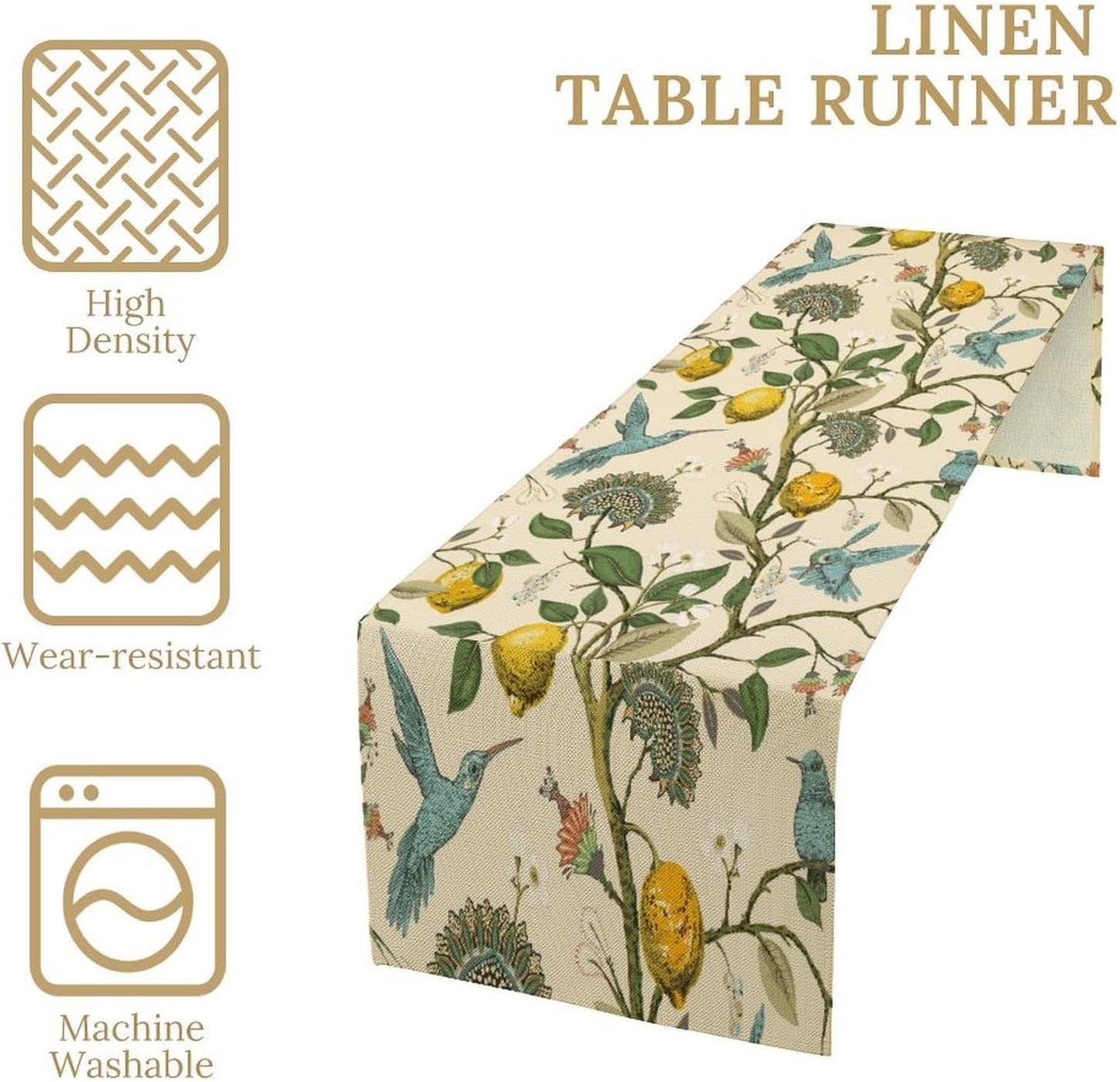 Table Runner with Flowers and Birds, Spring Plant Flowers Table Decoration Linen Table Runner Family Party Party Decorations 13x90 Inches