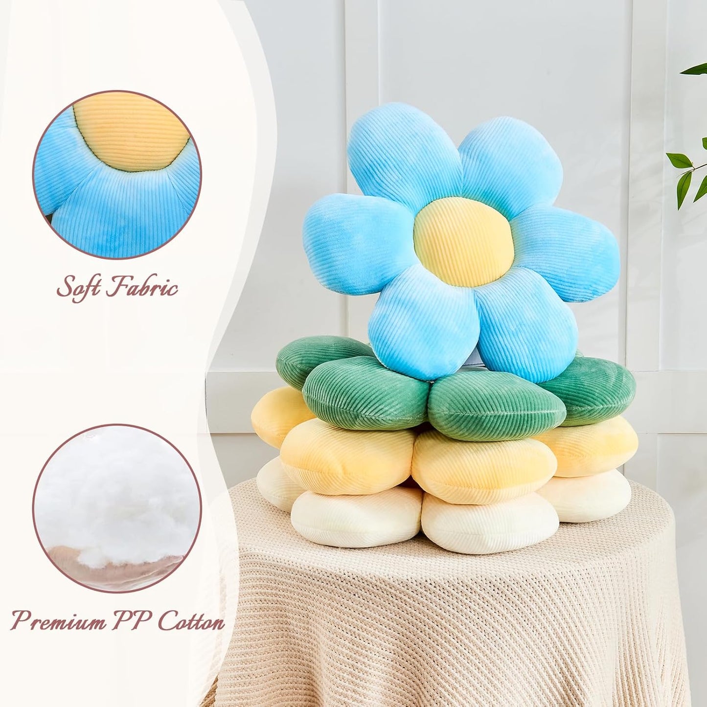 Yellow Flower Pillow, 19.6" Cute Flower Shaped Floor Pillow, Aesthetic Floral Plush Daisy Decorative Throw Pillows for Bed Sofa Couch