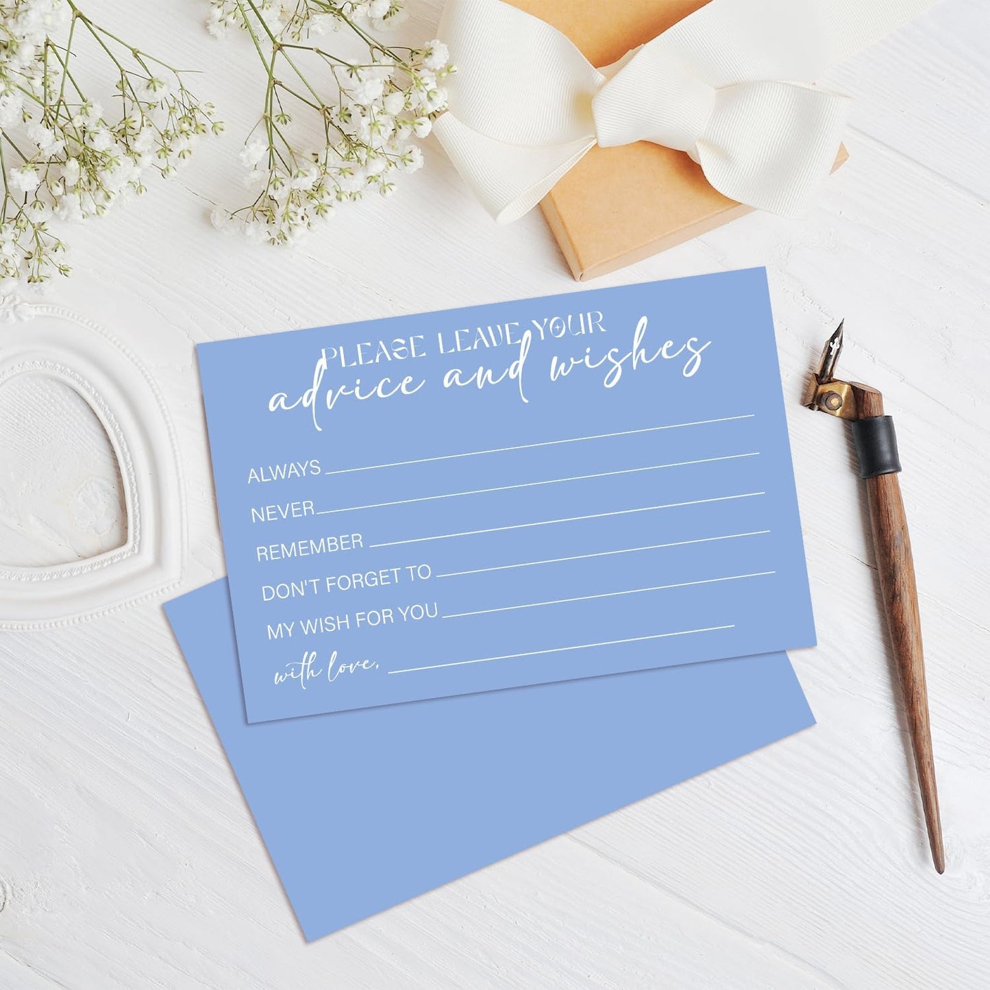 Advice and Wishes For the Mr and Mrs, Blue Advice Cards for Bridal Shower, Well Wishes for Wedding, Baby Shower Birthday And Graduation Party, 4" x6", 25 Pack-09