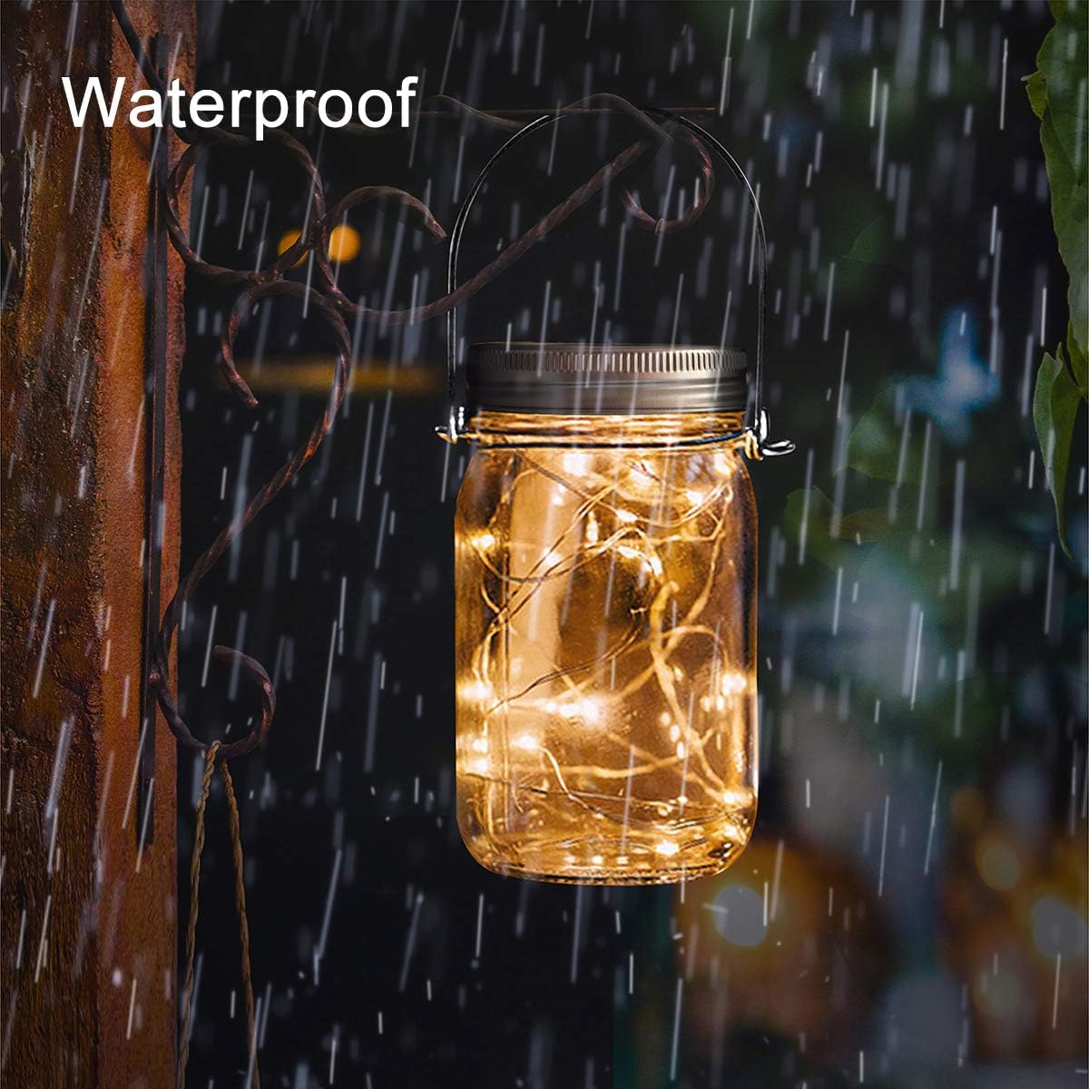 Urvoix Solar Mason Jar Lights - 6 Pack 30 Led Waterproof Jar Lids String Lights with 6 Handle, Perfect for Outdoor Garden Backyard Decorations