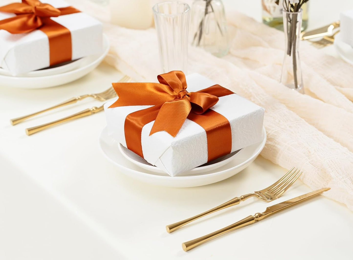 Copper Satin Ribbon 1-1/2 Inch x 50 Yards Double-Faced Polyester Ribbons for Bows Crafts Gift Wrapping Christmas Flower Bouquet Fall Wedding