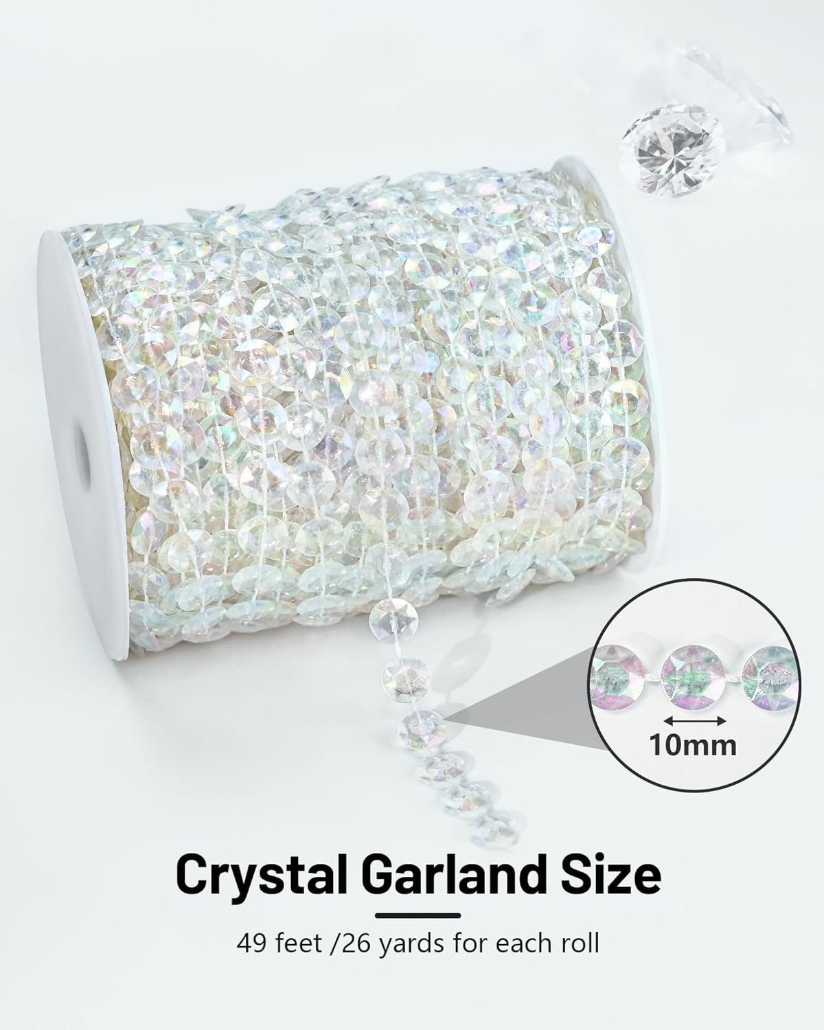 Iridescent Acrylic Crystal Garland, 49FT Diamond-Shaped Beads for Wedding Decorations, DIY Projects
