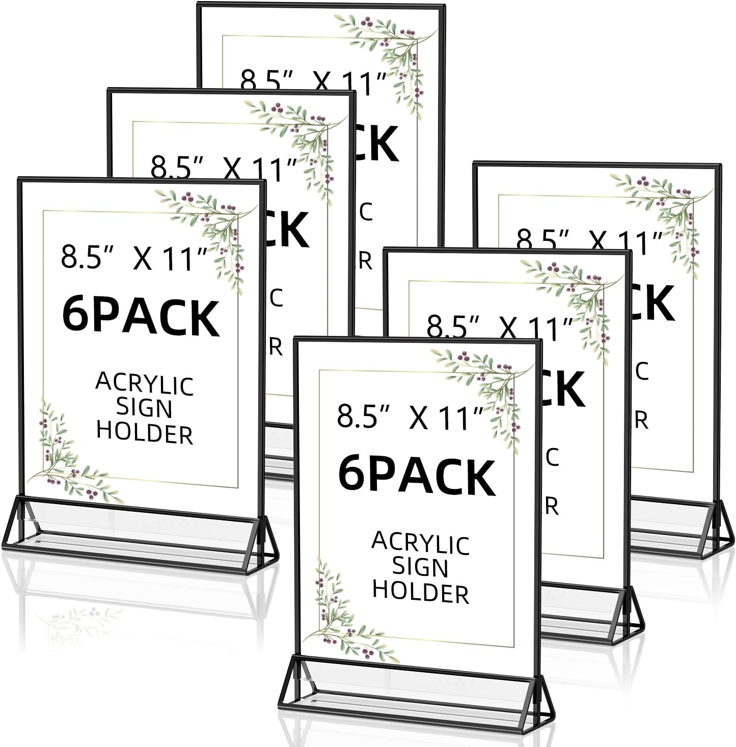 Acrylic Sign Holder 8.5X11 Clear Sign Holder,Double Sided Flyer Holder, Table Menu Holder Display Stand for Wedding Table Number Black (6pcs)