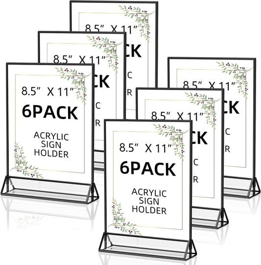Acrylic Sign Holder 8.5X11 Clear Sign Holder,Double Sided Flyer Holder, Table Menu Holder Display Stand for Wedding Table Number Black (6pcs)