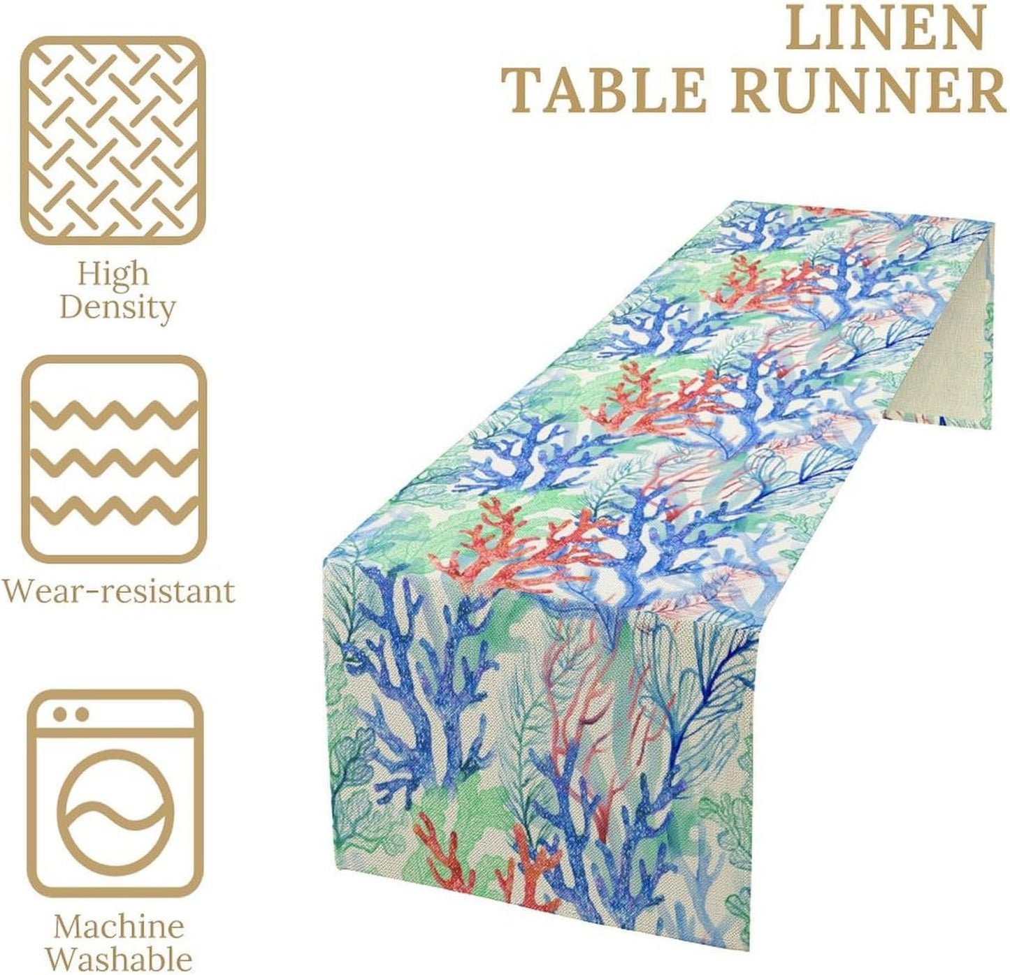 Summer Shell Starfish Table Runner, Seasonal Spring Summer Tropical Ocean Beach Indoor Party Kitchen Outdoor Table Decor 13x36 Inch