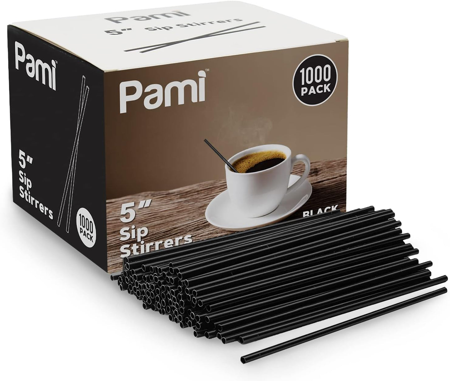 PAMI 1000 Red Stir Straws 5in Disposable Plastic Coffee Stirrers Swizzle Sticks for Cocktails, Hot & Cold Beverages (Black One Size)