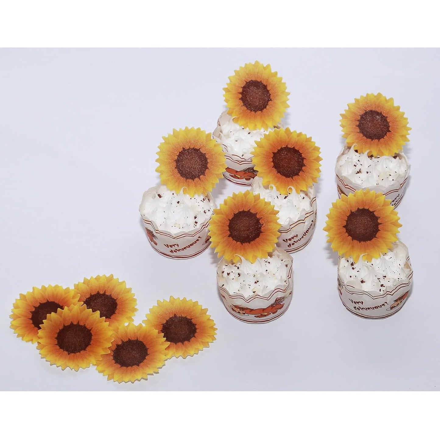 GEORLD Edible Cake Topper Wafer Sunflower Cupcake Decoration by Wafer Paper,36 Counts,Flat not 3D