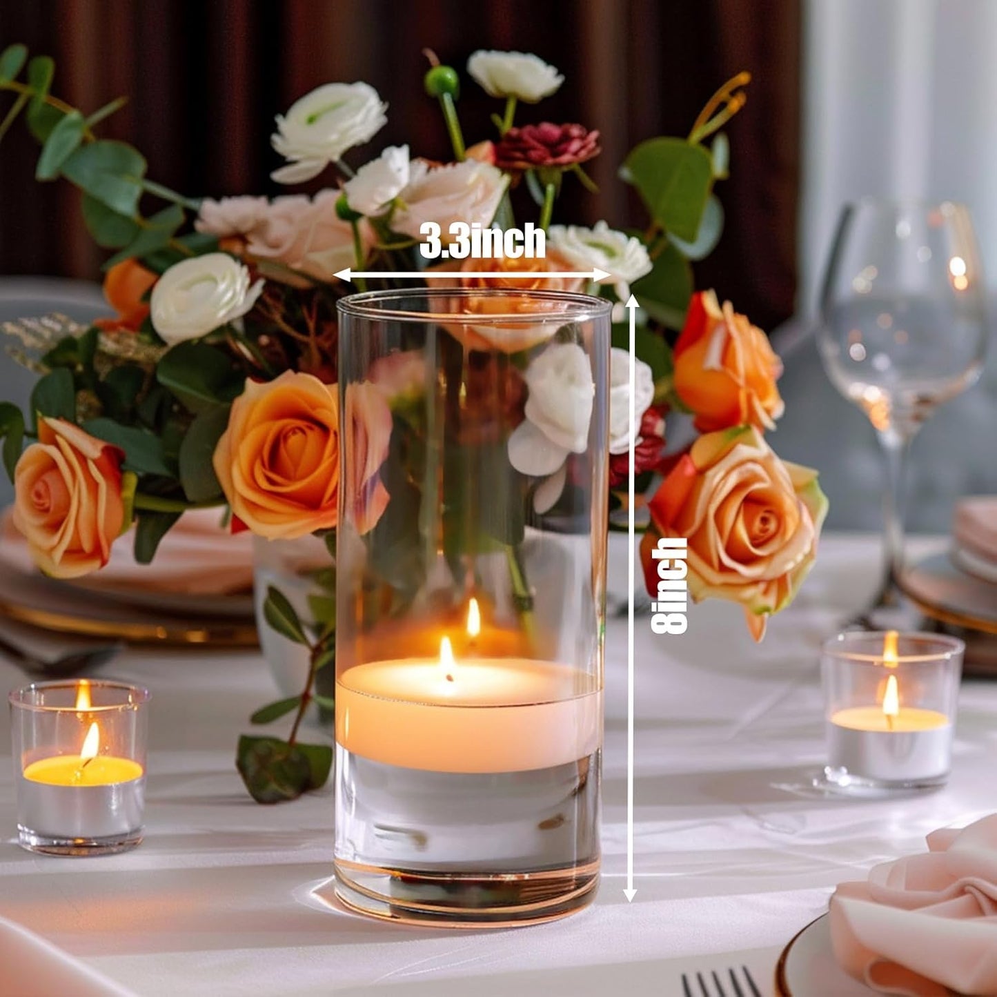 12pcs Glass Cylinder Vases for Centerpieces | 8 Inch Clear Flower Vase for Wedding Decorations, Floating Candle vases for Dinner Table, Bridal Shower, Office Home Décor
