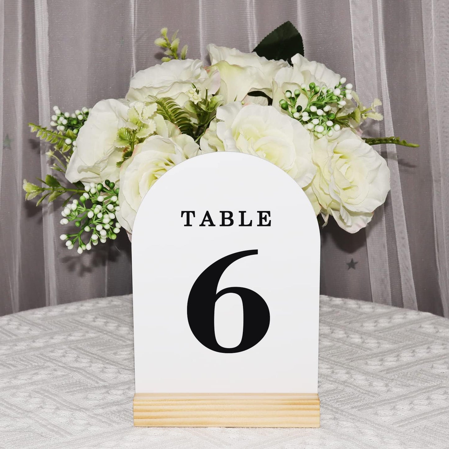 Wedding Table Numbers 1-25, Acrylic Arch Signs with Natural Wood Stands Holders, Rustic Table Decor for Reception & Parties (White Black)