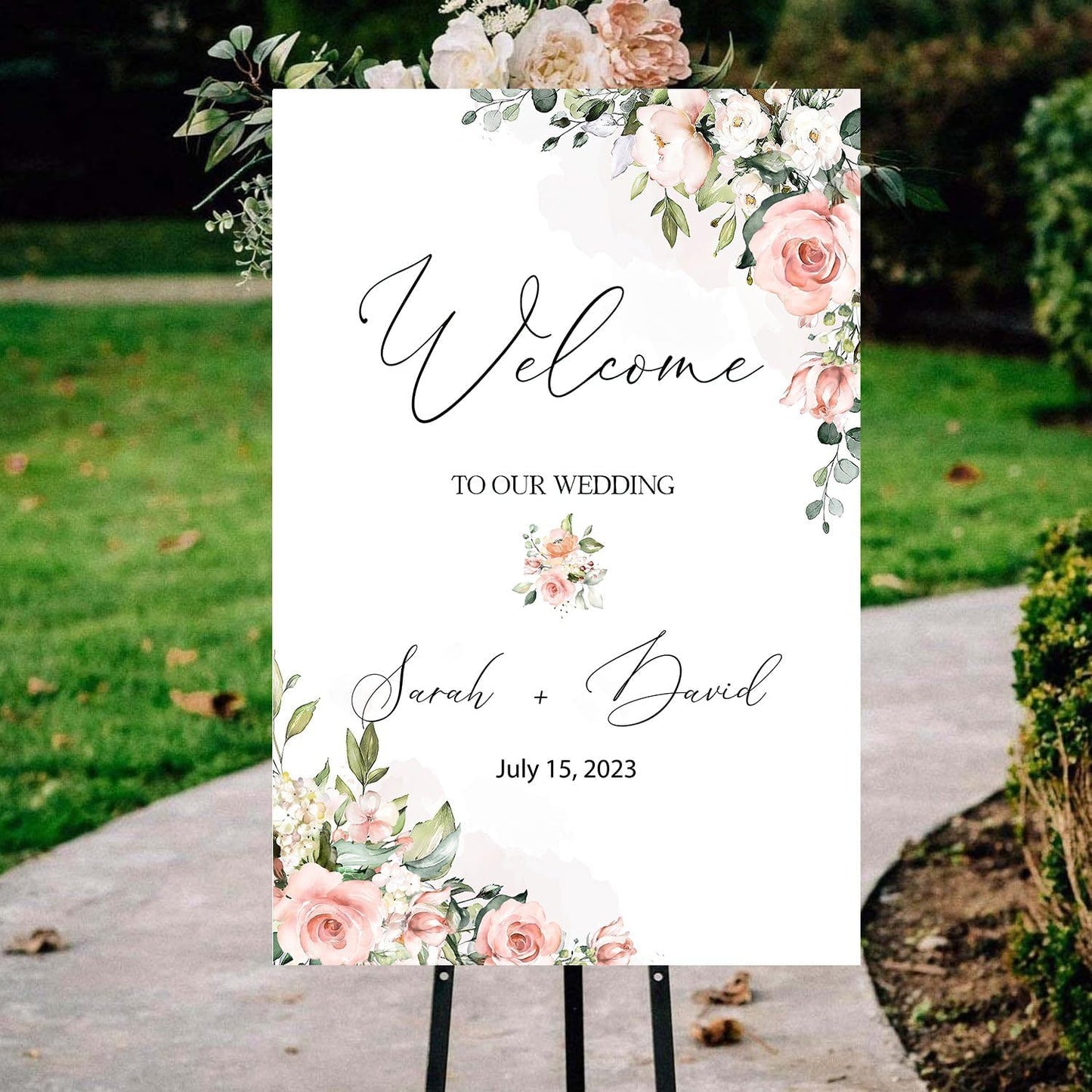 Editable Wedding Welcome Sign, Blush Pink Floral Wedding Sign, Custom Welcome Sign