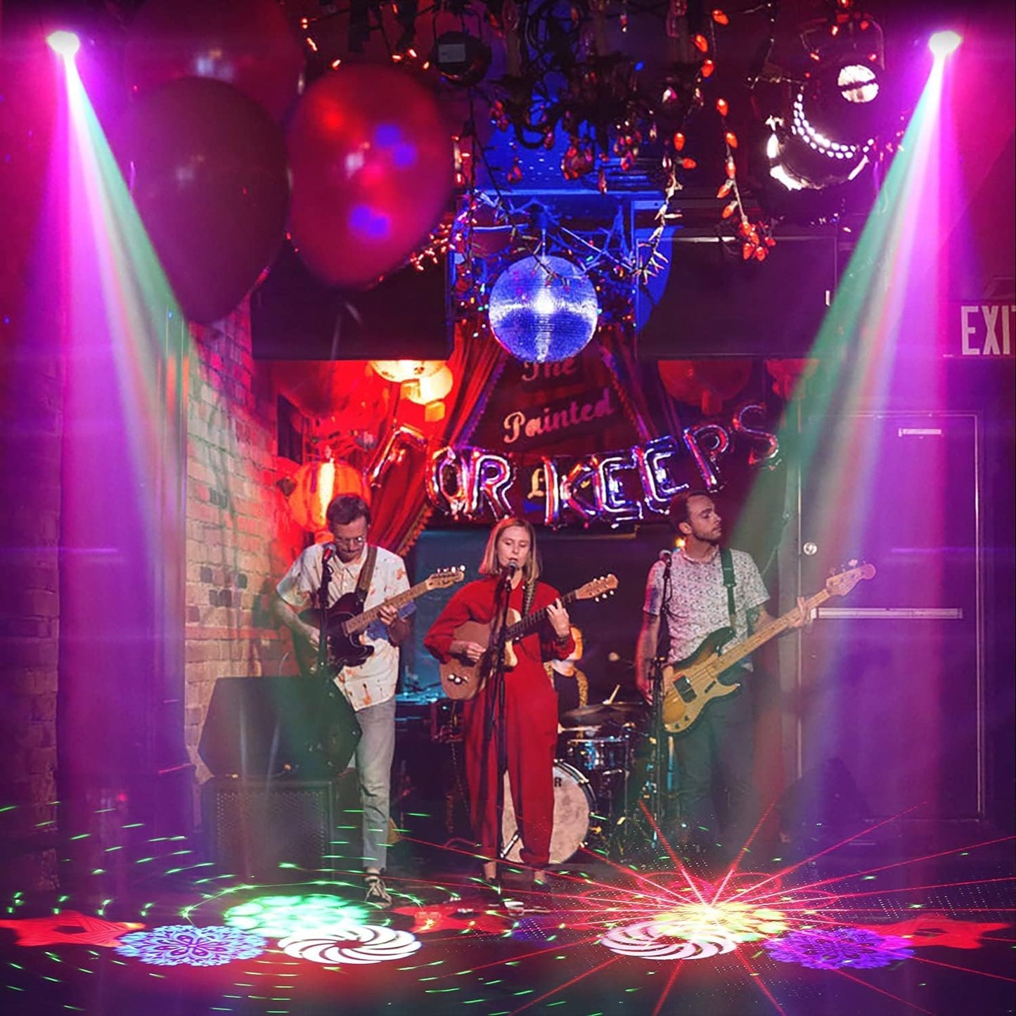 LED Decorative Projector DJ Lights Sound Activated, Stage Disco Halloween Party Light Sync with Music Remote Portable Show for Dance Floor Karaoke Birthday Christmas Wedding