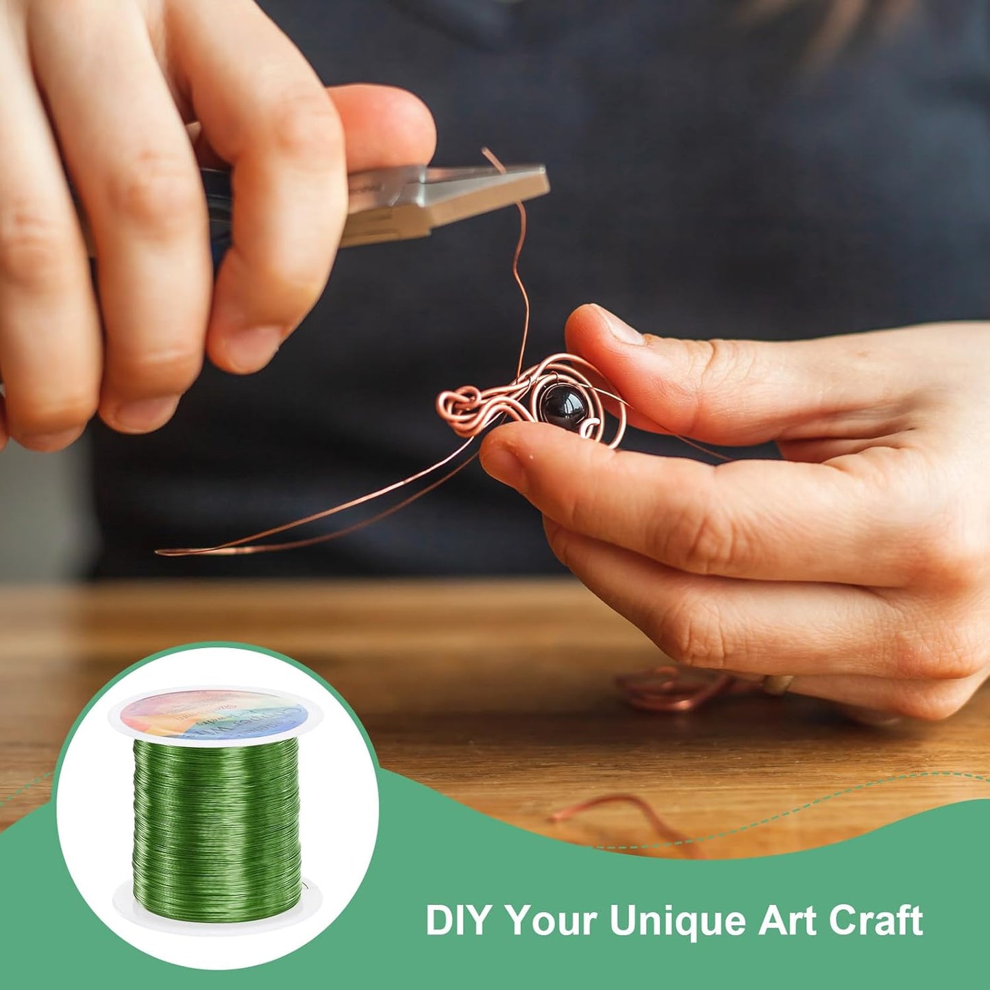 0.3mm Jewelry Wire, 28 Gauge 328FT Craft Wire Copper Beading Wire for Jewelry Making/Planting/Weaving/DIY Crafting, Soft Metal Wires [100M, Green]