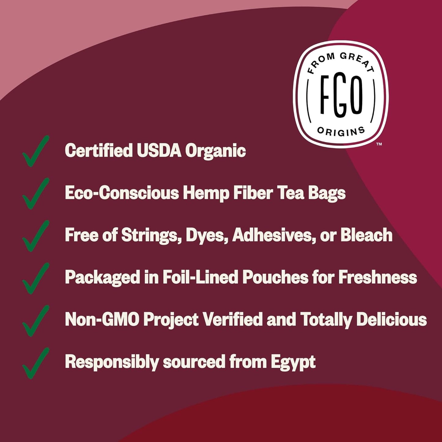FGO Organic Hibiscus Iced Tea, 36 Eco-Conscious Pitcher Sized Tea Bags, Packaging May Vary (Pack of 1)