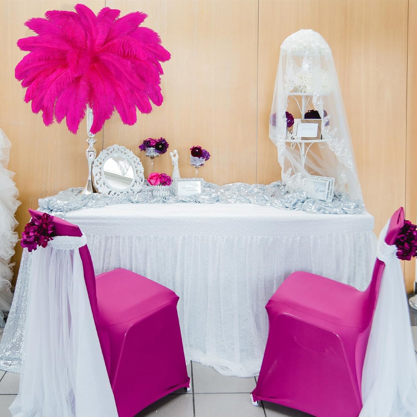 Maitys 90 Pcs Large Natural Ostrich Feathers Bulk 14-16 Inch (35-40cm) 12-14 Inch (30-35cm) 10-12 Inch (25-30cm) Ostrich Feathers Plumes for Centerpieces Wedding(Fuchsia)