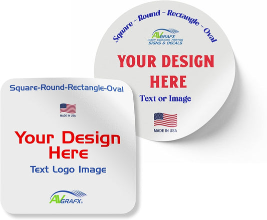 avgrafx 1.5 Inches Custom Sticker Personalized Labels Waterproof Dishwasher Safe Made USA, Custom Labels Business or Image Personalize Your Business Stickers