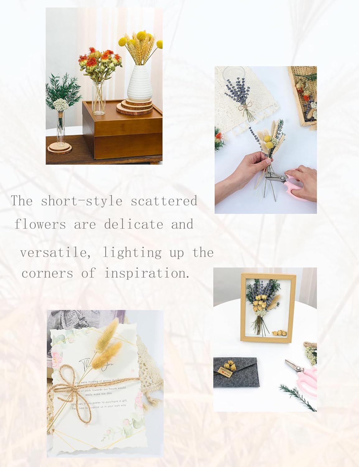 DIY Natural Dried Flower Set, Bulk Dried Flowers for Vase, Dried Flowers with Stems, Dried Roses, Mini Dried Flower Bouquets.(Brown)