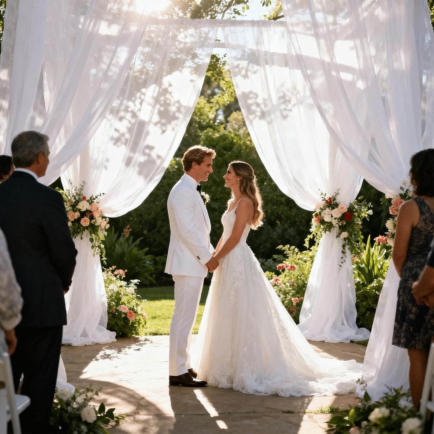 Wedding Arch Draping Fabric 29" x 18 FT White Sheer Chiffon Outdoor Curtain Drapes for Wedding Birthday Party Ceremony Decor(1 Panel, White)