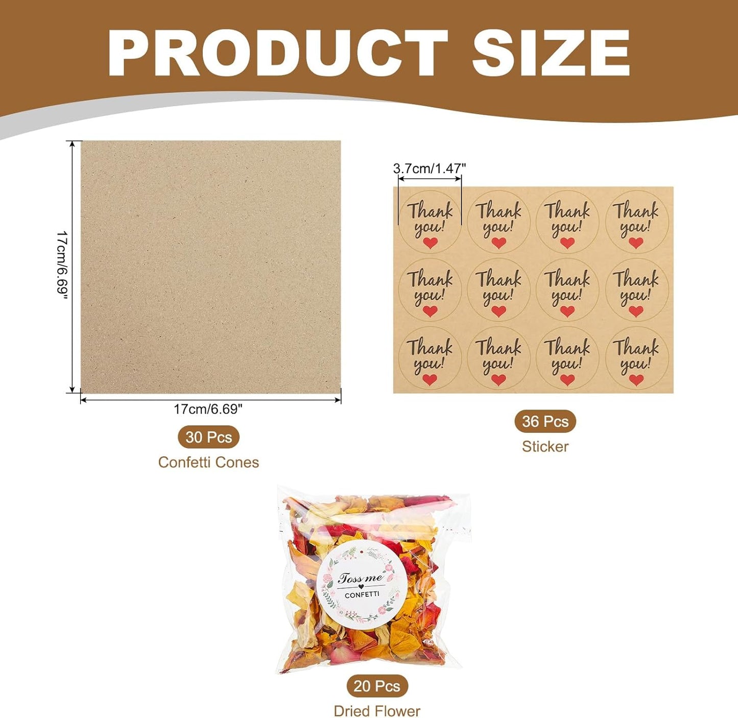 PATIKIL Dried Flower Confetti Cones, 30Pcs Paper Tapers Cone Holder with Dried Rose Petal / Sticker for Wedding Party Engagement Birthday DIY Decoration, Red/Yellow