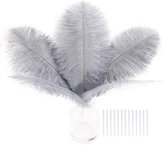 SOGUGOM Grey Craft Ostrich Feathers - 30PCS 8-10 inch Ostrich Feathers Kit for Centerpieces, Kindergarten Crafts, Dream Catchers and DIY Projects(Grey)