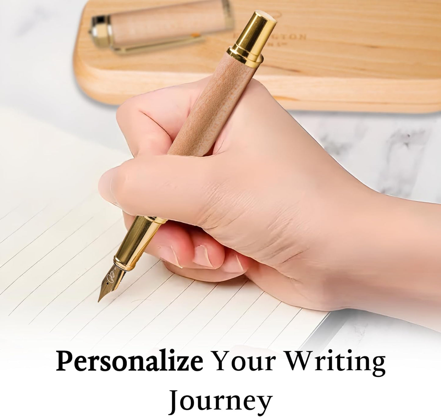 Ellington Pens Elegant Wood Fountain Pen Set – Includes Wooden Pen Box, Ink Converter, 6 Ink Cartridges, and Gift Box – Writing, Calligraphy