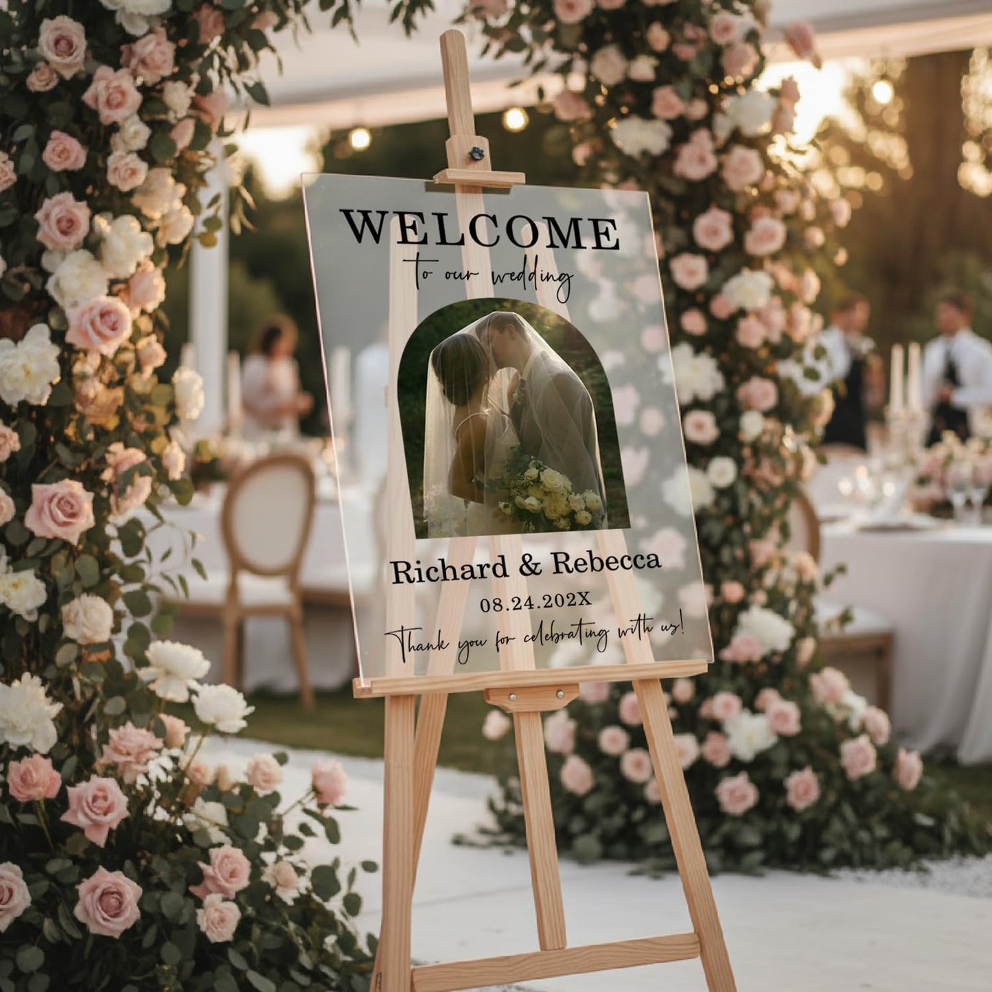 Personalized Wedding Photo Acrylic Welcome Sign – Custom Picture Board with Bride & Groom Names, Elegant Acrylic Wedding Reception Entrance or Ceremony Decoration, Indoor & Outdoor Keepsake Gift #8