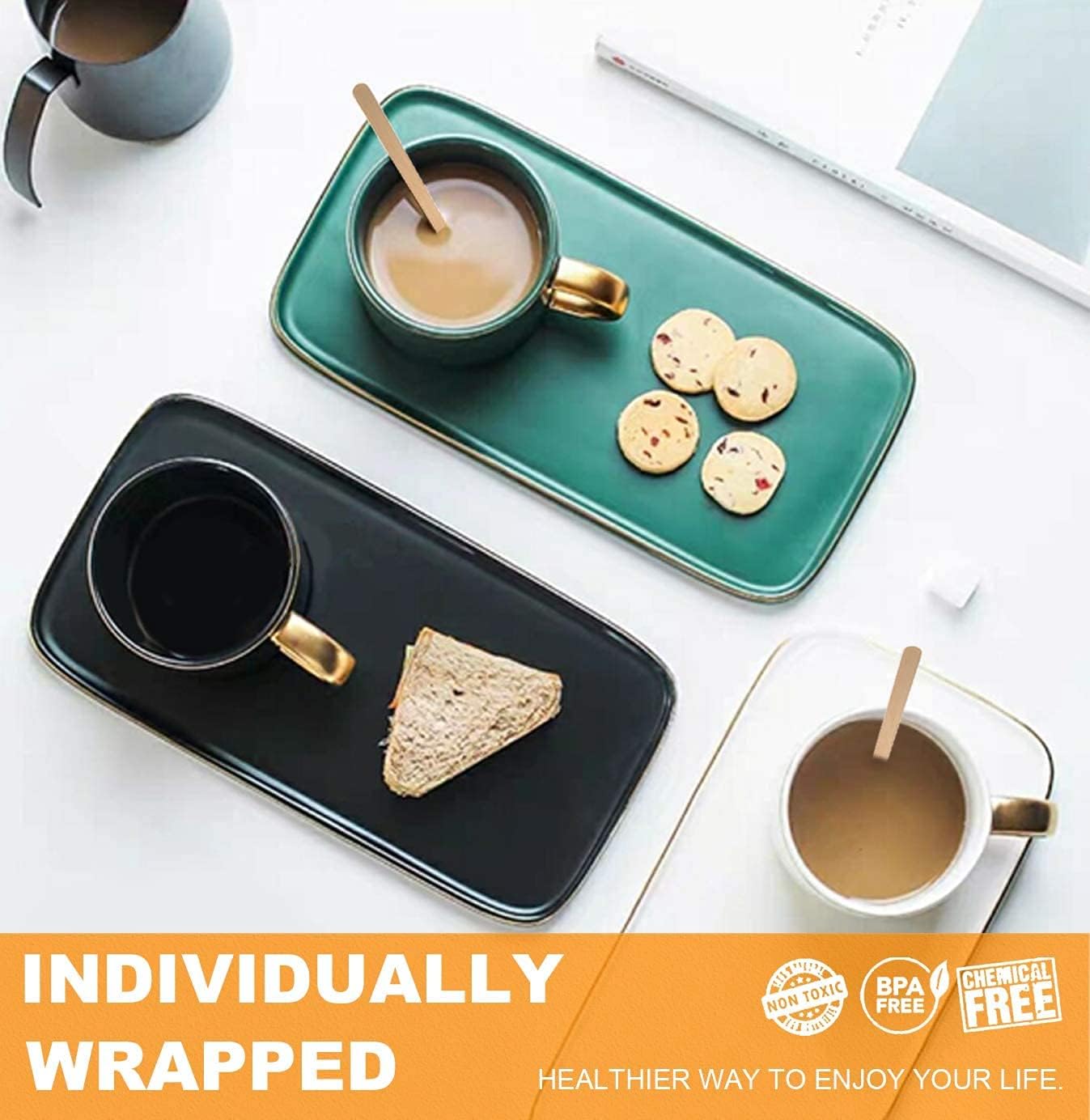 5×1000Pcs Disposable Wood Coffee Stir Sticks Stirrers Individually Paper Wrapped Coffee Tea Beverage Stirrers Stirrings 7.5 Inch,190mm