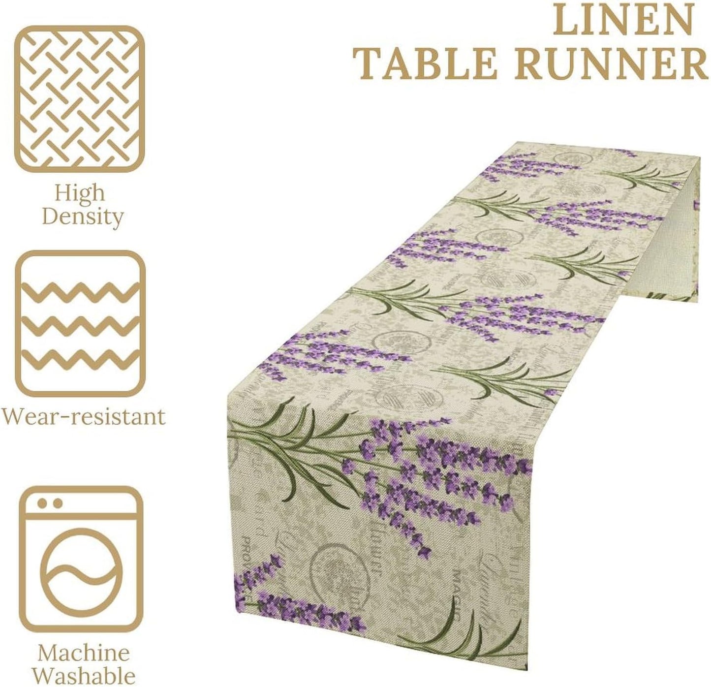 Floral Lavender Table Runner,Vintage Rustic Country Romantic Purple Flower Pattern Print Burlap for Hotel Indoors Outdoor Dining Room Kitchen Home Decor, 13x60in