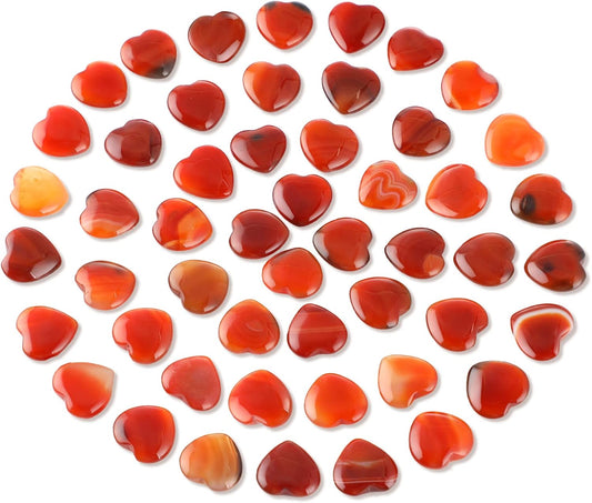 Gerrii 50 Pcs Heart Healing Stone Bulk Quartz Heart Inspirational Stones Gift for Women Love Pocket Polished Natural Energy Balancing Meditation 0.8 Inch(Red Carnelian Agate)