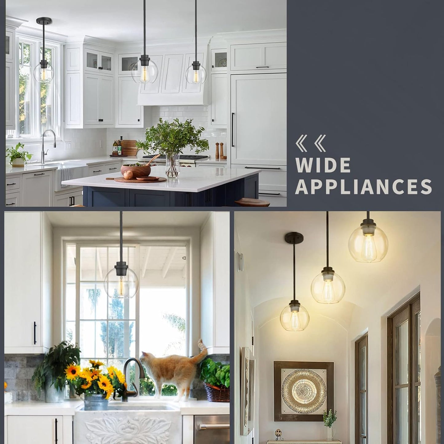 Pendant Light Fixtures,Pendant Lights Kitchen Island with Adjustable Hanging Pole Ceiling for Kitchen Island, Dining Room, Bedroom, Hallway- 2 Pack