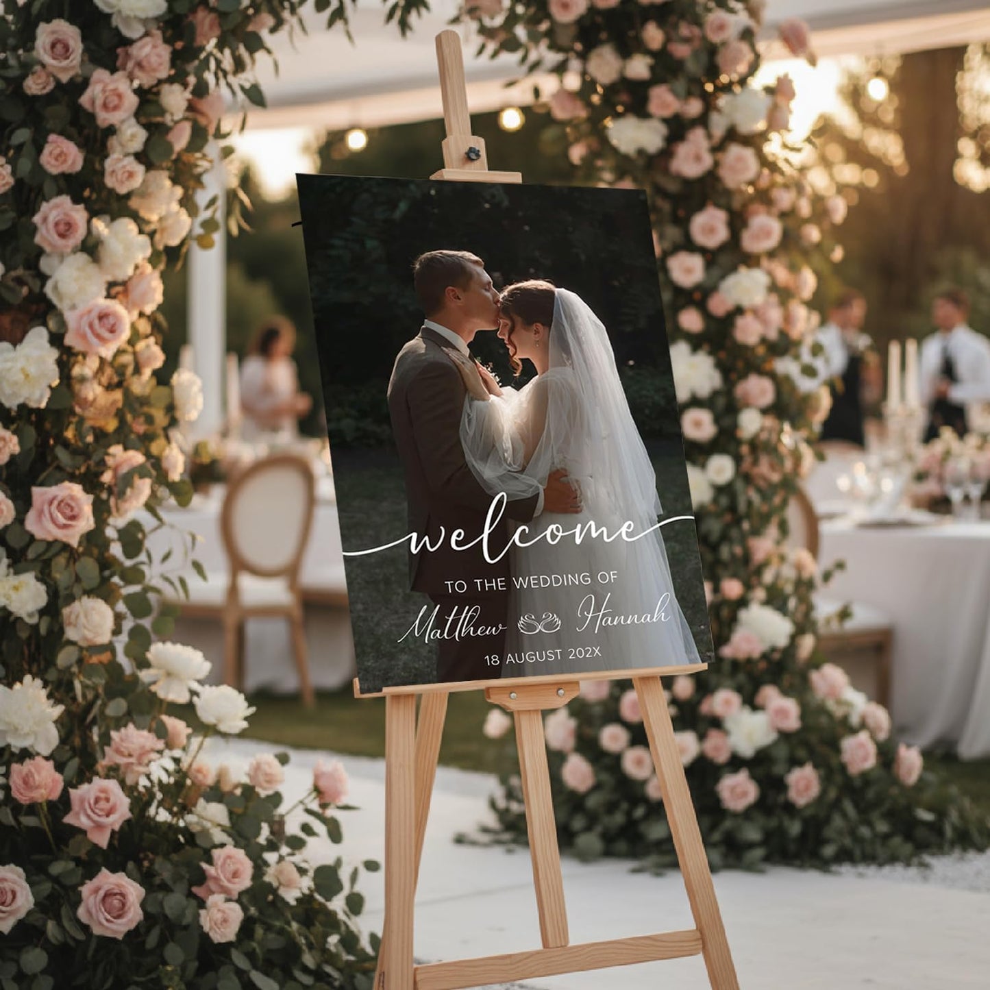 Personalized Wedding Photo Acrylic Welcome Sign – Custom Picture Board with Bride & Groom Names, Elegant Acrylic Wedding Reception Entrance or Ceremony Decoration, Indoor & Outdoor Keepsake Gift #14