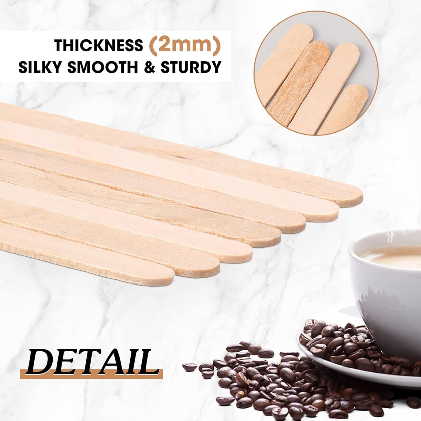Meanplan 3000 Pcs Wooden Coffee Stirrers 7.5 Inch Disposable Stir Sticks Birch Wood Coffee Stirring Sticks Bar Long Cocktail Drink Stirrers with Round Ends for Hot Chocolate Tea Beverages