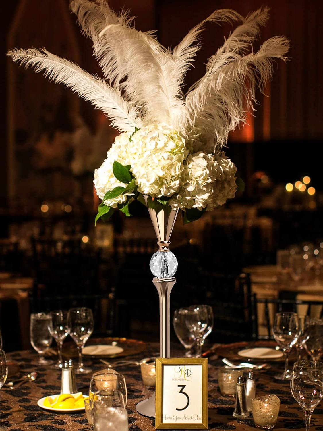 VIJIV Gold Flower Vase for Centerpiece Table Decorations Wedding Reception Decor, 21.3 Inch Tall Metal Vase for Feather Flower Holder Stand Floral Arrangement Gatsby Party Dinner Event Hotel