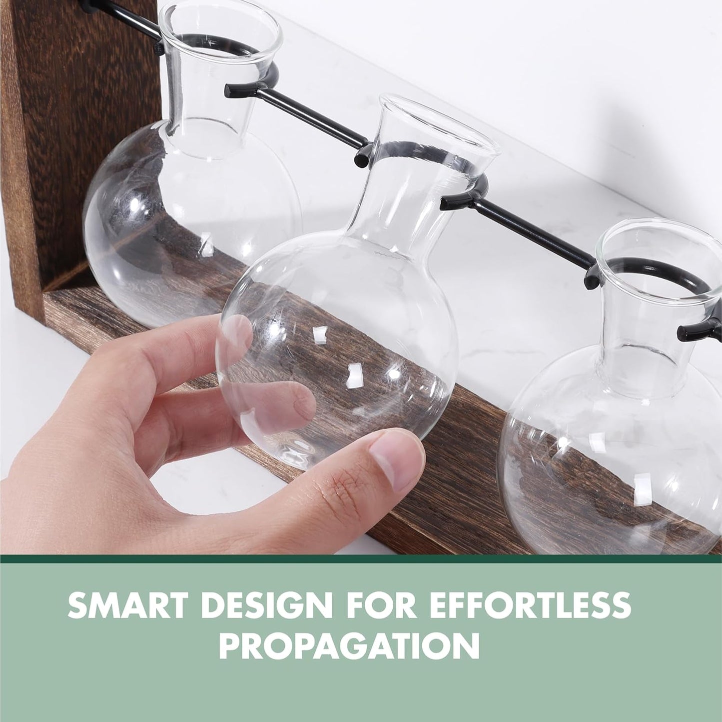 Garden Republic Plant Propagation Station, Wooden Stand with Propagation Tubes, Hanging Plant Glass Tubes Station, Elegant Home Decor, Easy Water Changes, Bamboo Color