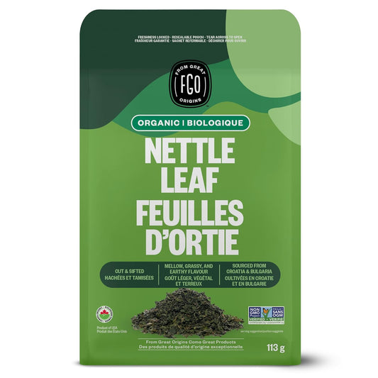 FGO Organic Nettle Leaf Loose Tea, Cut and Sifted, Caffeine Free, 4oz Resealable Bag, Packaging May Vary (Pack of 1)