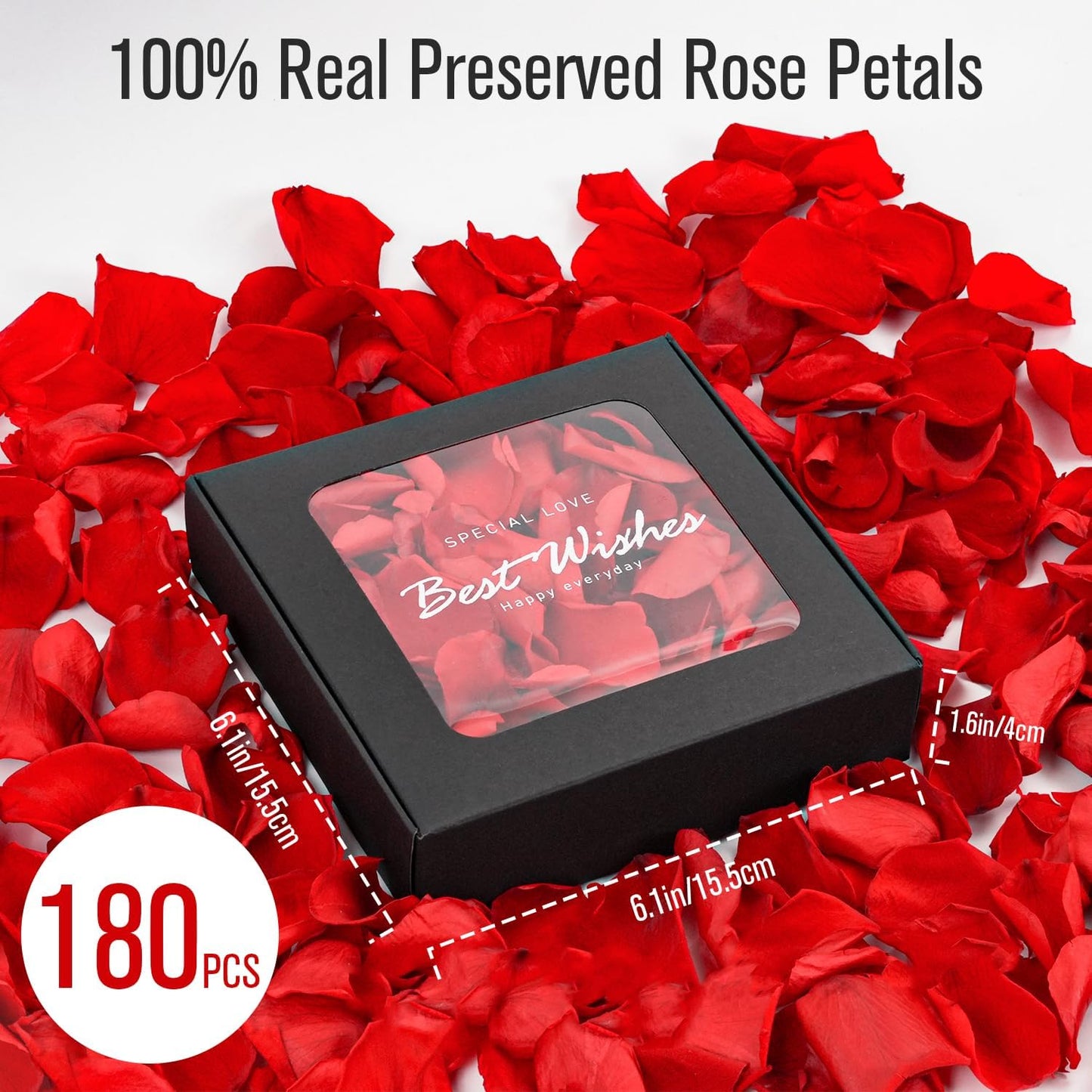 Rosaura Real Preserved Rose Petals 50g(1.75oz) for Wedding Decor, Romantic Nights - Includes Bonus Lucky Surprise Pack! (red)