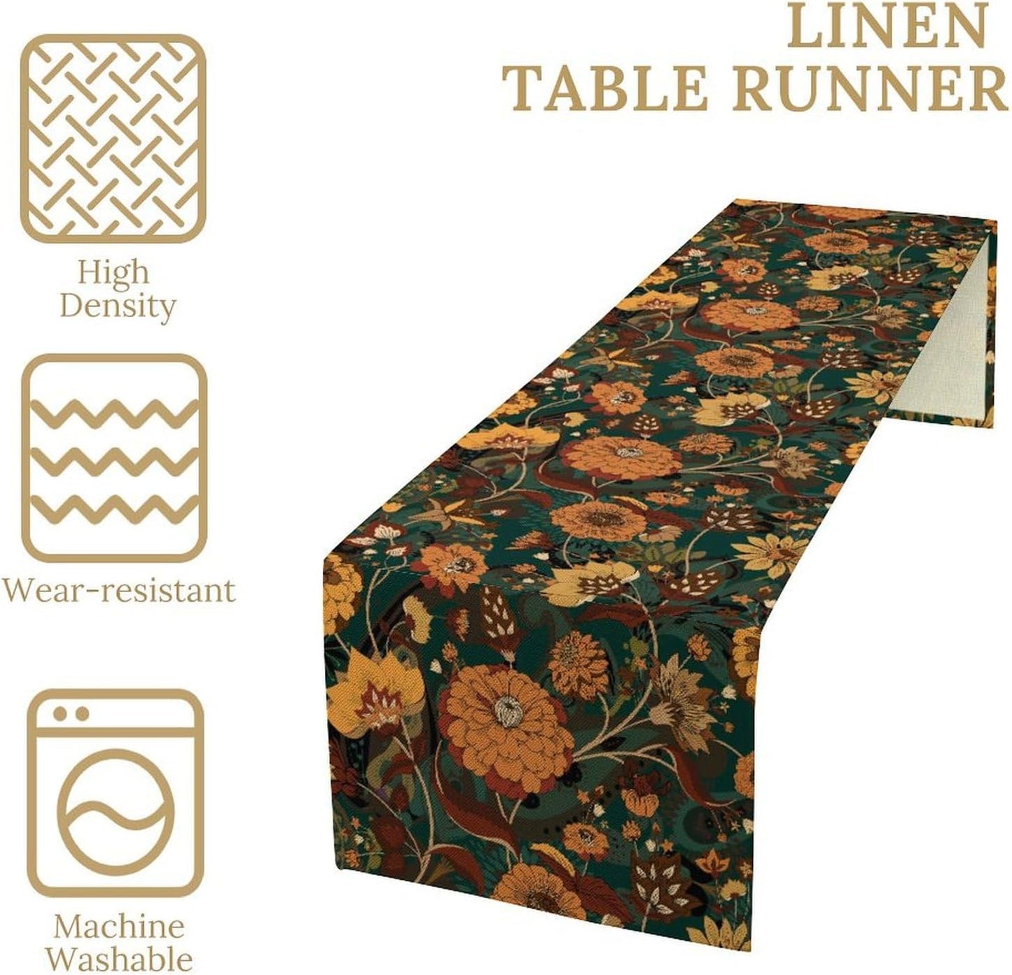 Orange Boho Floral Table Runner, Vintage Bohemian Home Kitchen Table Decoration for Birthday Party Picnic Decoration 13x60 Inch 1PCS