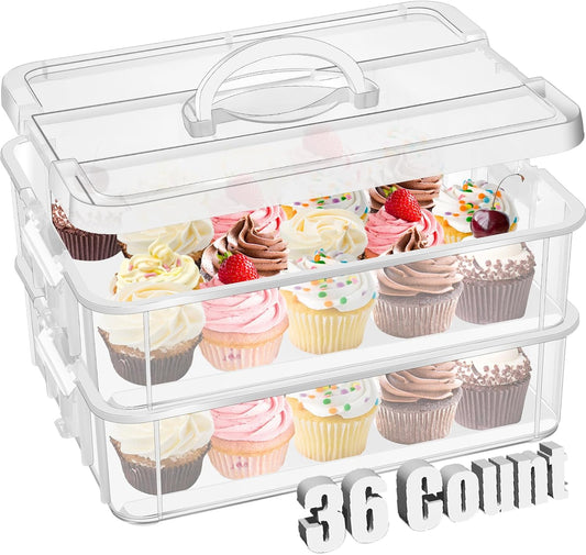 36 Cupcakes Carrier 2-layer for Cake Container Cupcake Holder with Lid and Handle Detachable Dessert Dessert Small Snack for Party Storage Container