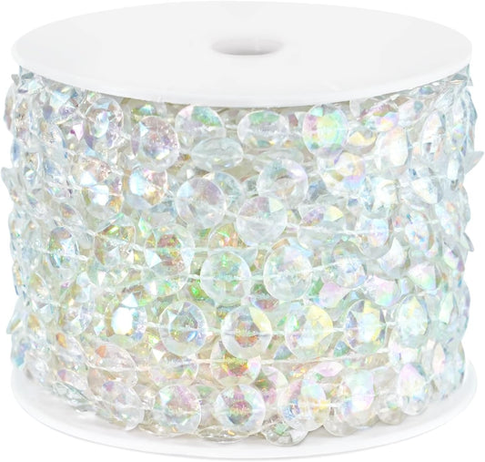 Iridescent Acrylic Crystal Garland, 49FT Diamond-Shaped Beads for Wedding Decorations, DIY Projects