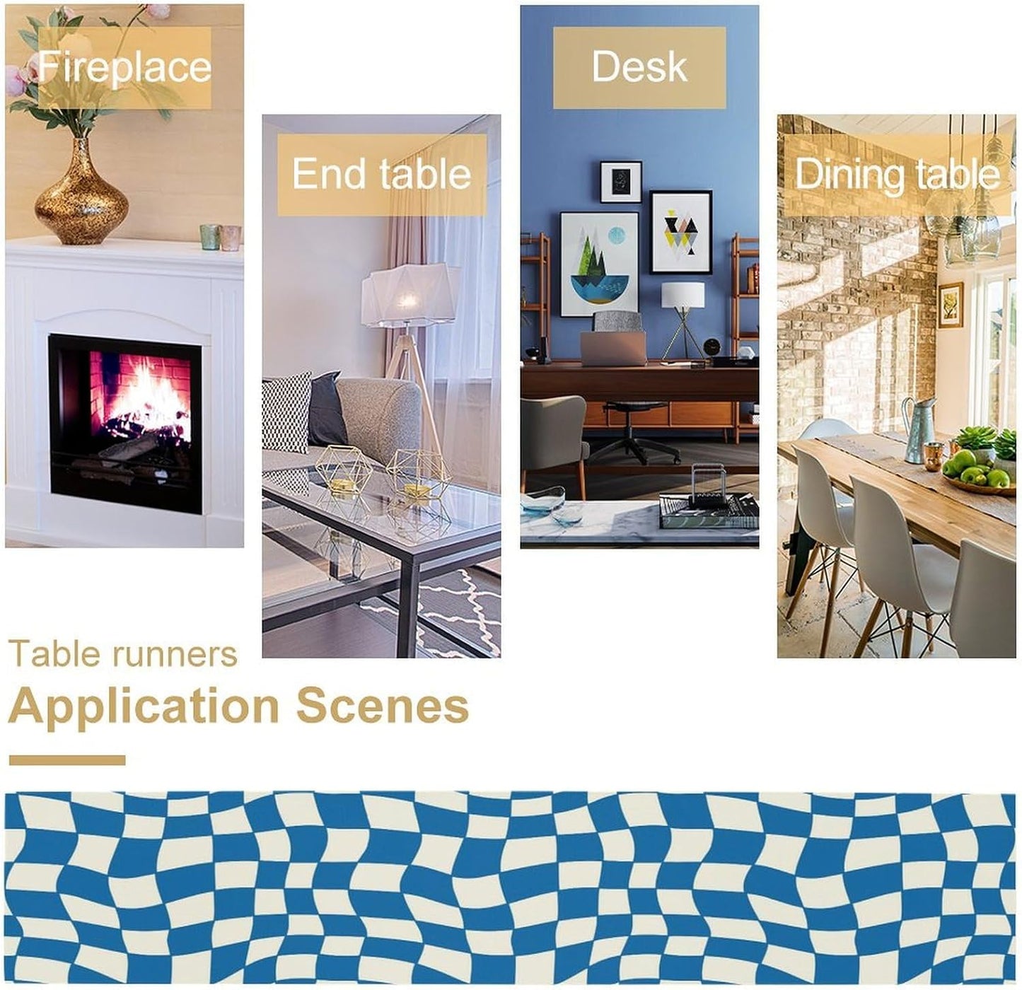 Table Flag Retro Plaid 60s70s Blue Plaid Table Flag Kitchen Restaurant Decoration Suitable for Indoor and Outdoor Festival Home Wedding Party Table Flag 13x108