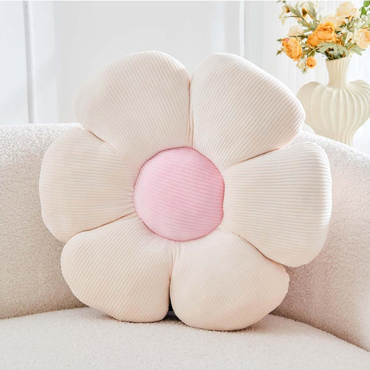 Beige Flower Pillow, 14.9" Cute Flower Shaped Floor Pillow, Aesthetic Floral Plush Daisy Decorative Throw Pillows for Bed Sofa Couch