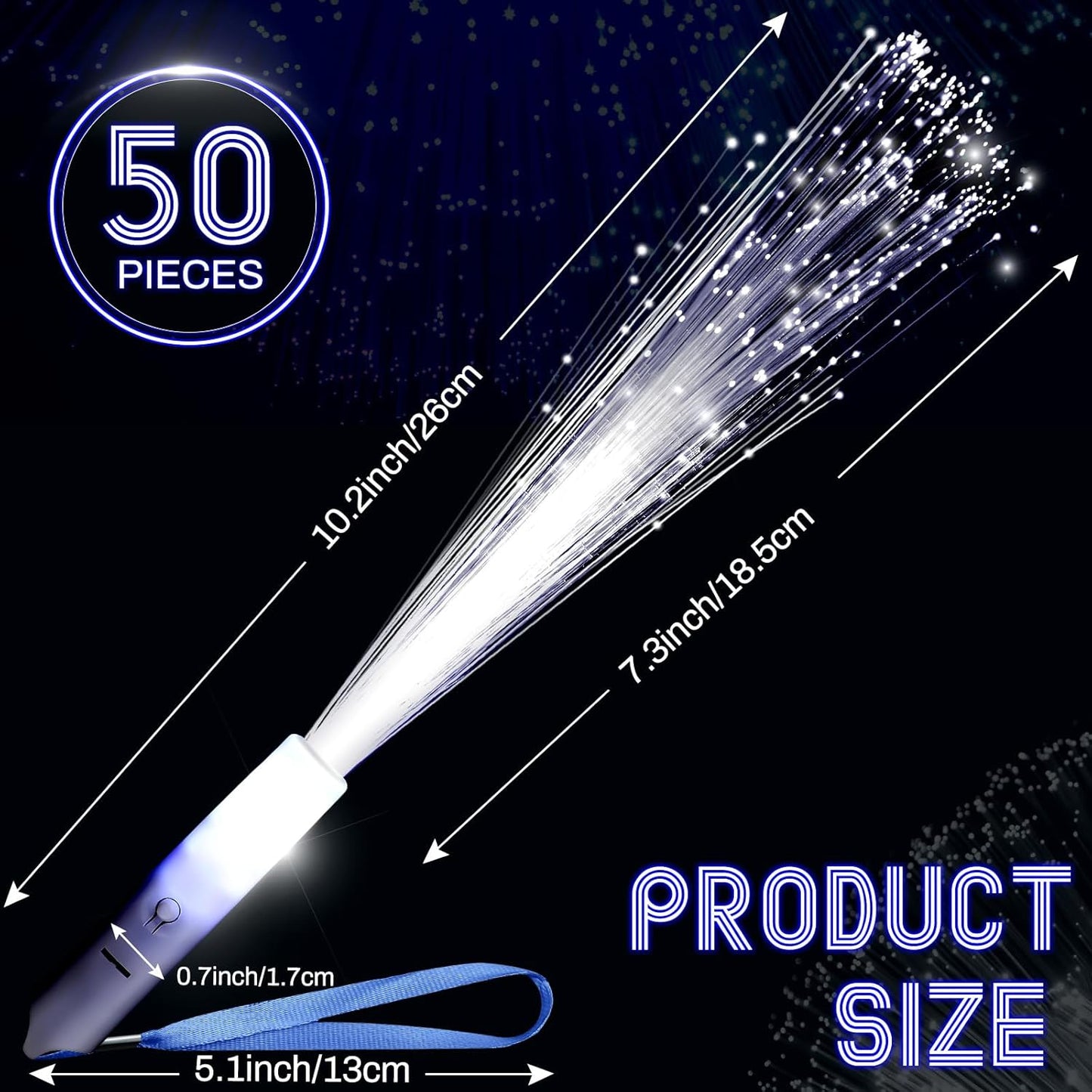 50 Pcs White Fiber Optic Wands Bulk Wedding Sparklers Party Favors LED Light Glow Sticks with 3 Modes Long Flashing Glow for Birthday Wedding Bridal Shower Glow in the Dark Party Favors