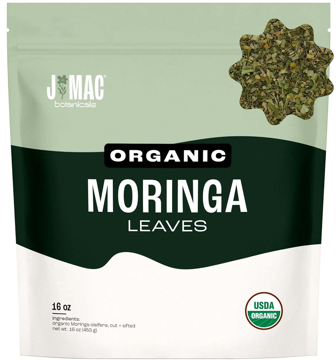 J MAC BOTANICALS Organic Moringa Leaf (16 oz) dried organic leaves from the Egyptian Nile Valley, malunggay leaves fresh