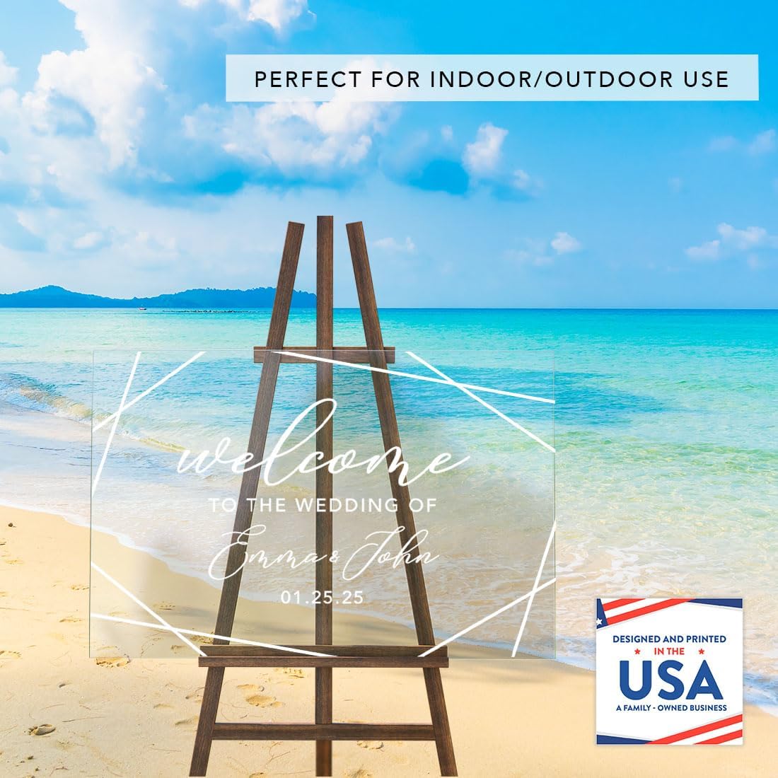 Andaz Press Custom Large Wedding Acrylic Sign, 16 x 24 Inches, Geometric Welcome, Personalized Sign, Welcome Sign For Modern Wedding Theme Wedding Decorations